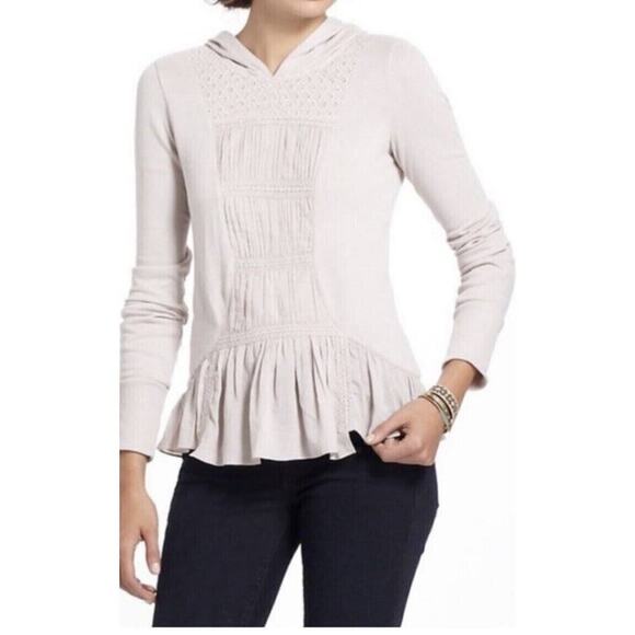 E by Eloise Embroidered Ruffle Peplum Pullover Hoodie Jacket XS Blue Hooded - Picture 2 of 9